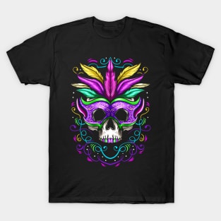 Rocking Skull Death Mask With Ornaments For Mardi Gras T-Shirt